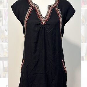 Lucky Embroidered Beaded Black Tunic Top with Pockets